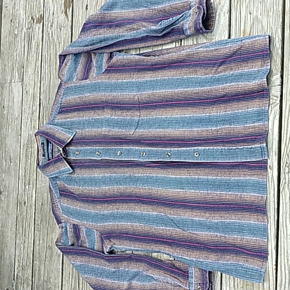 Van Heusen Winterweight Cotton Flannel Multi Stripe Button Down Long Slee…